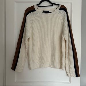 Sanctuary Women’s crew Sweater XL cream with navy and camel detail - LIKE NEW
